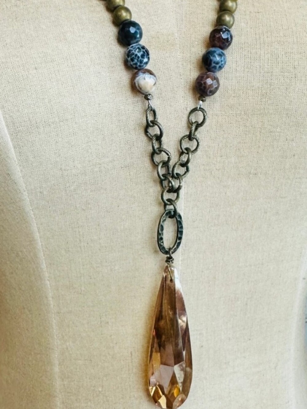 ❣️1 LEFT❣️✨PRICE DROP✨Boho Sable Necklace Beaded Necklace Amber Teardrop Pendant - Picture 4 of 4
